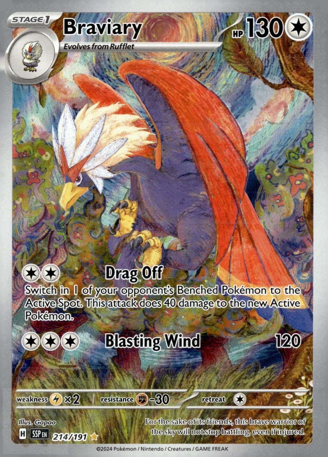 Braviary 214/191 Illustration Rare Surging Sparks Pokemon Holo NM/M