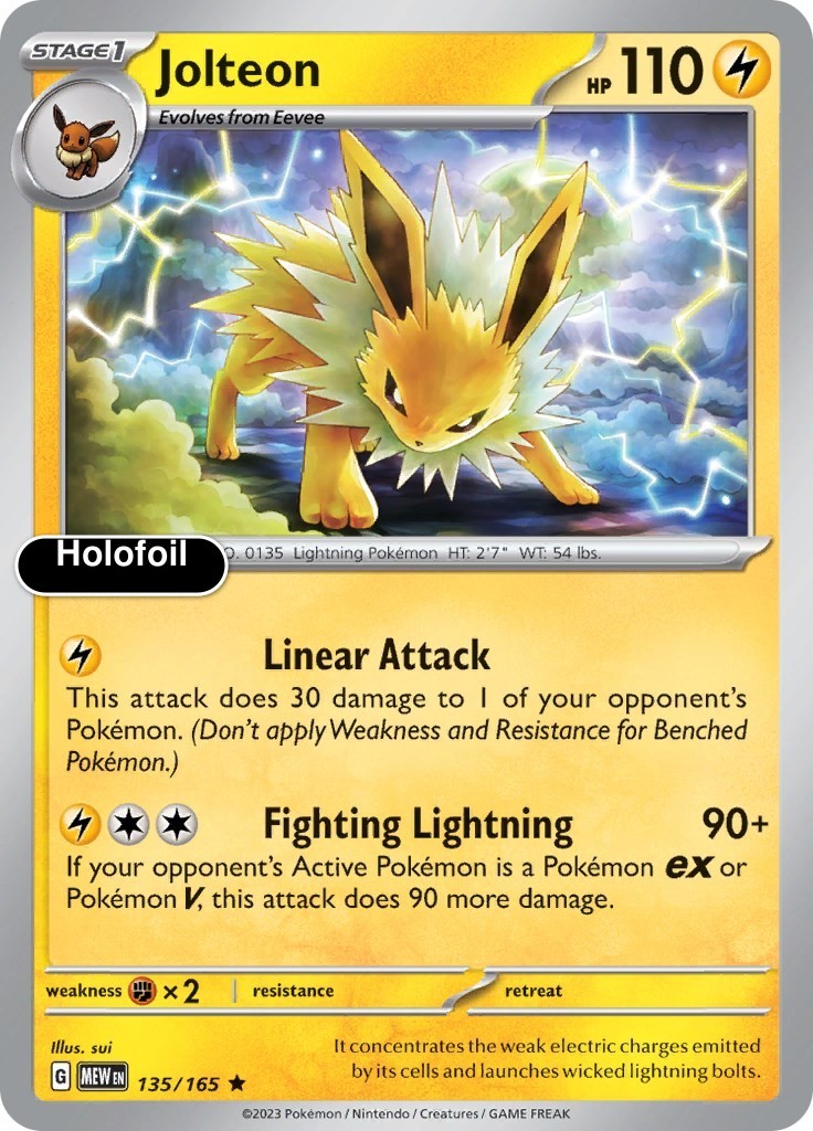 Jolteon [MEW – 135/165] Rare Holofoil NM SV: Scarlet & Violet 151