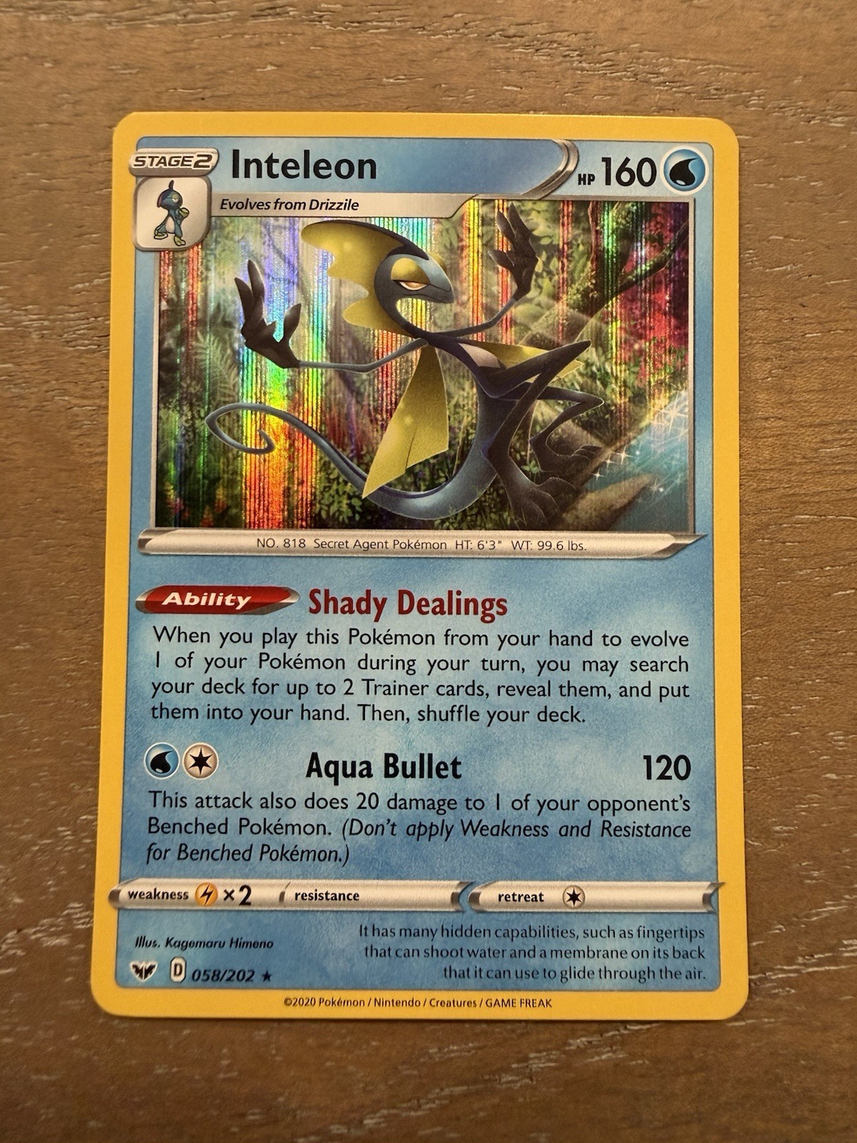2020 Inteleon – 058/202 – Cosmos Holo Promo- Sword & Shield Nm- Pokemon TCG