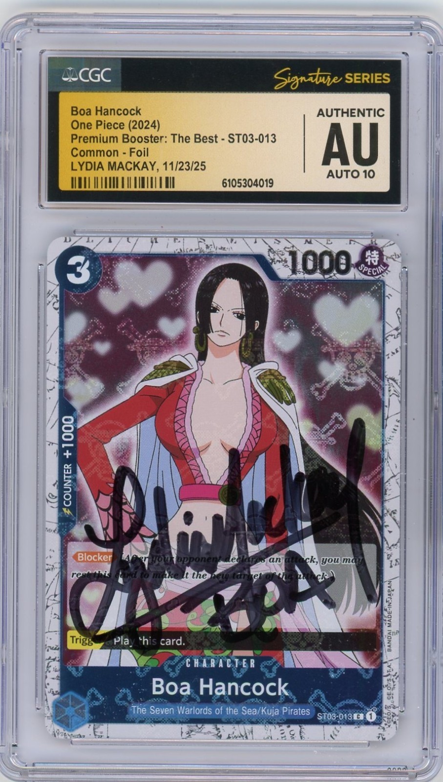CGC Authentic Auto 10 Lydia Mackay Boa Hancock (Jolly Roger Foil) ST03-013