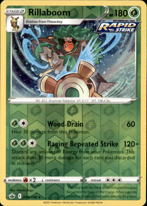 Rillaboom Reverse Holo Holo Rare SWSH06: Chilling Reign 018/198 NM Hitoshi Ariga