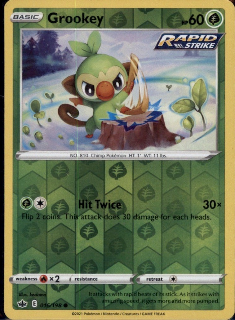 Grookey Reverse Holo Common SWSH06: Chilling Reign 016/198 NM