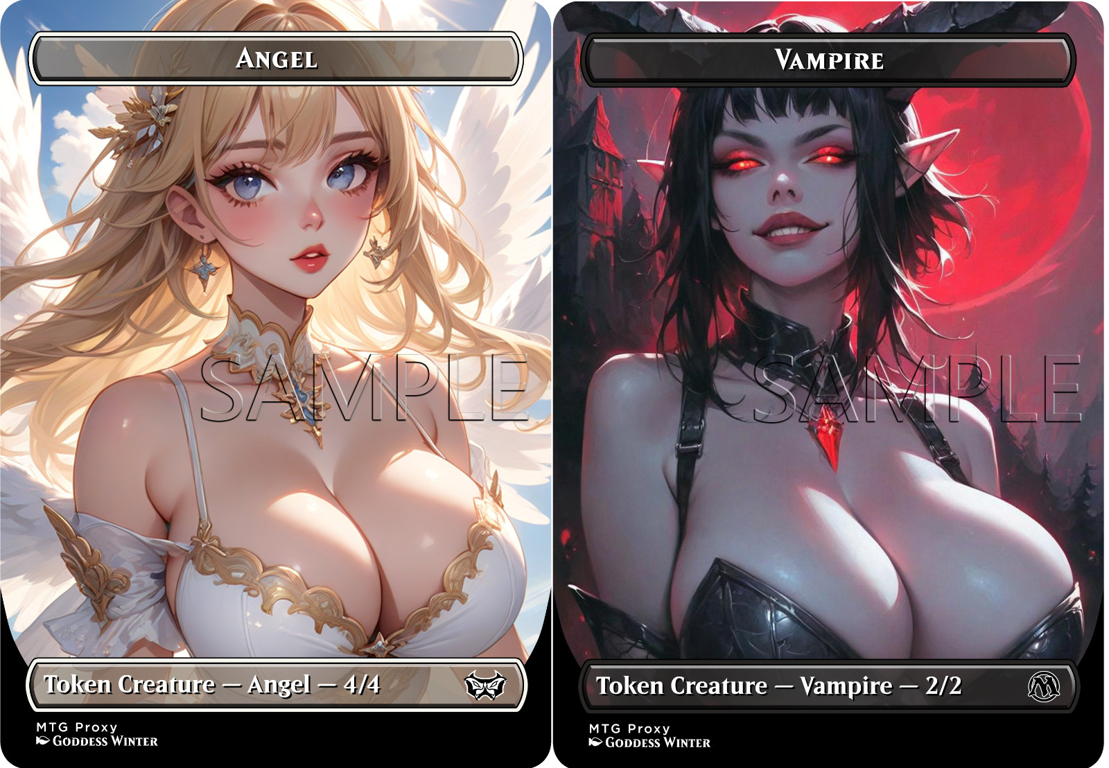 2-Sided Token Card – Angel / Vampire – Fanart Borderless Style – EDH / Playtest