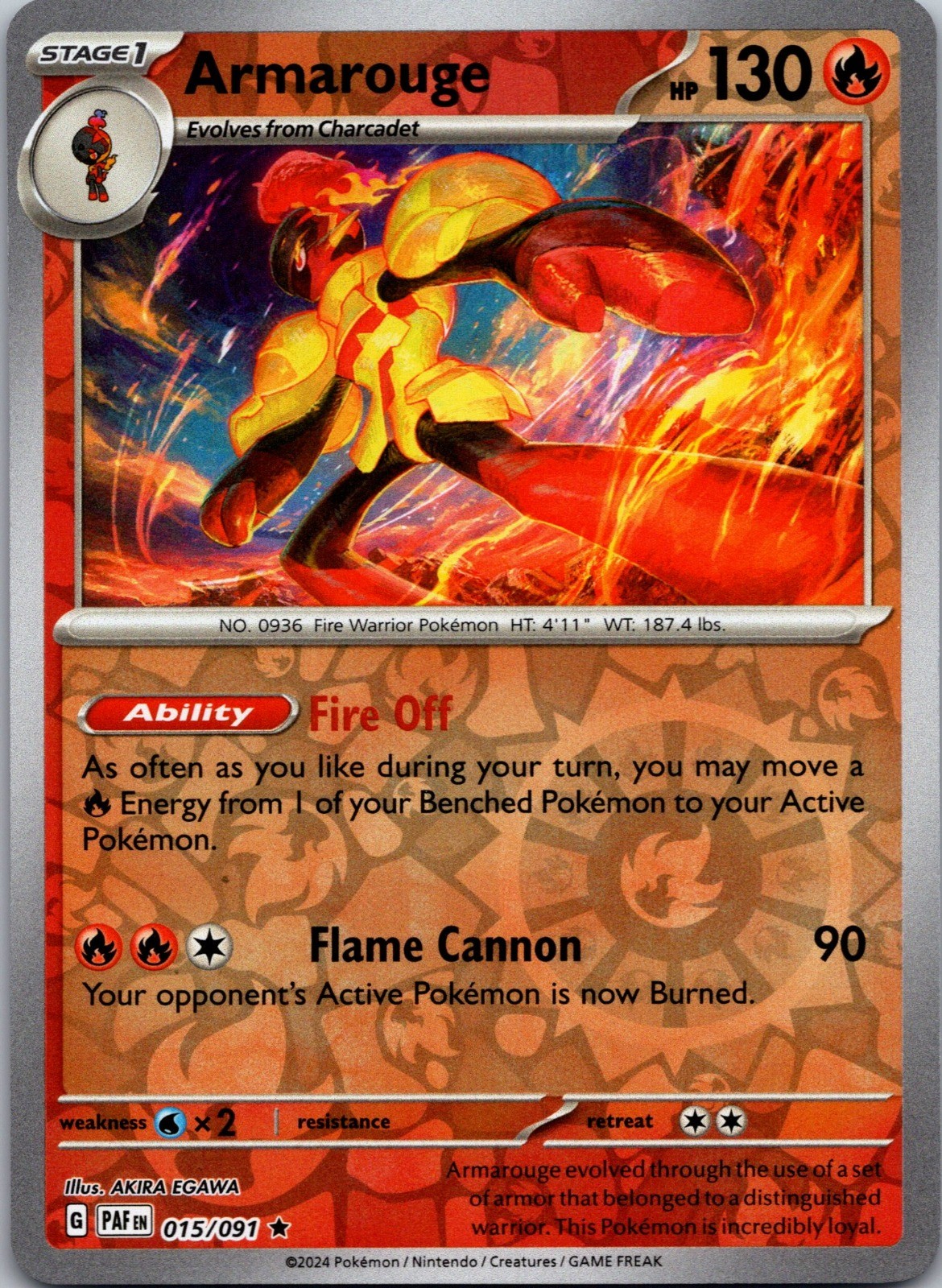 Armarouge – Reverse Holo Rare SV: Paldean Fates 015/091 NM