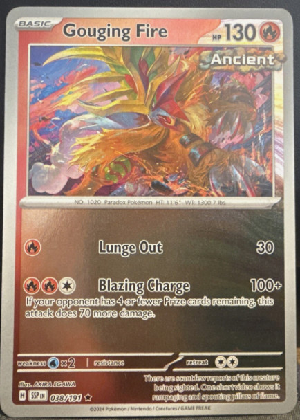 Pokemon – GOUGING FIRE 038/191 – Reverse Holo Rare – Surging Sparks – NM/M