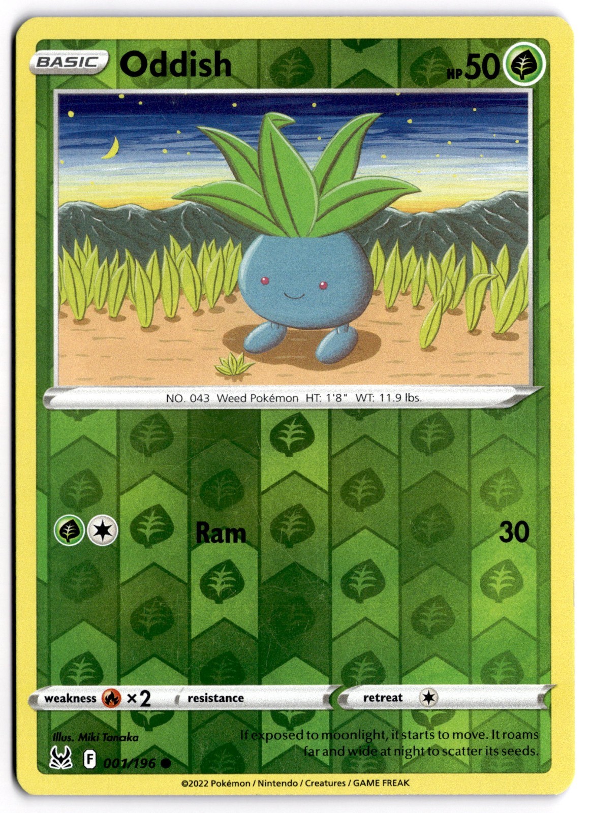 Pokemon TCG Oddish Sword & Shield – Lost Origin 001/196 Reverse Holo Common