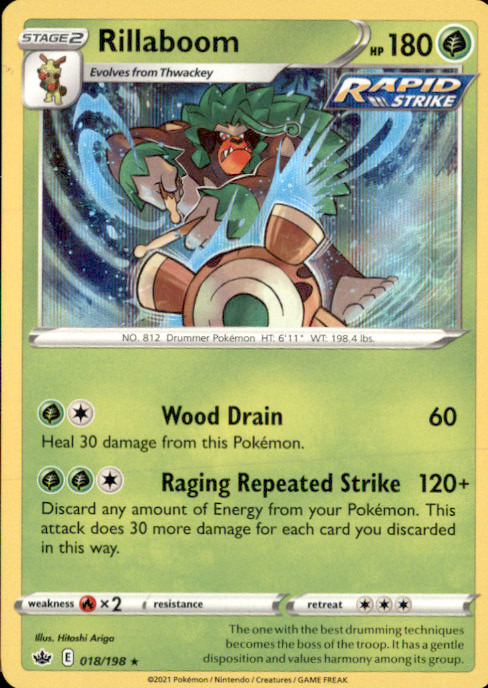Rillaboom Holo Holo Rare SWSH06: Chilling Reign 018/198 NM Hitoshi Ariga 2021