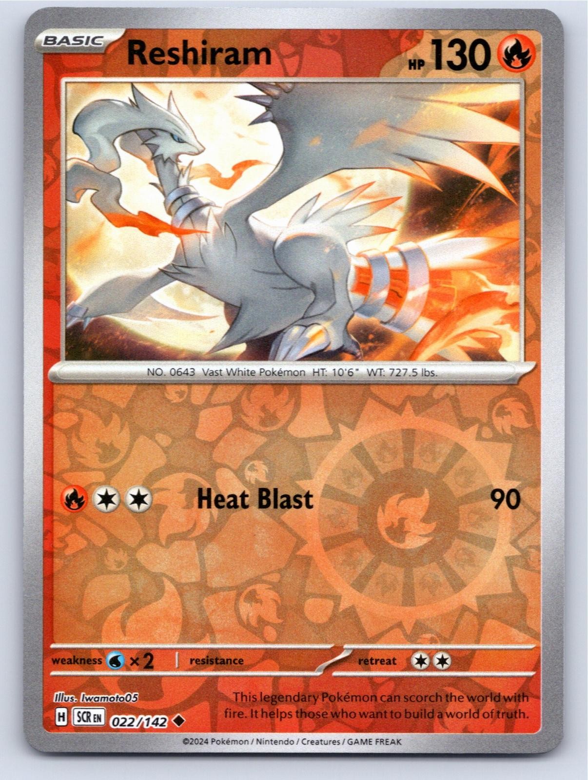 POKEMON RESHIRAM STELLAR CROWN 22/142 REVERSE HOLO UNCOMMON NM A3948 FREE S&H