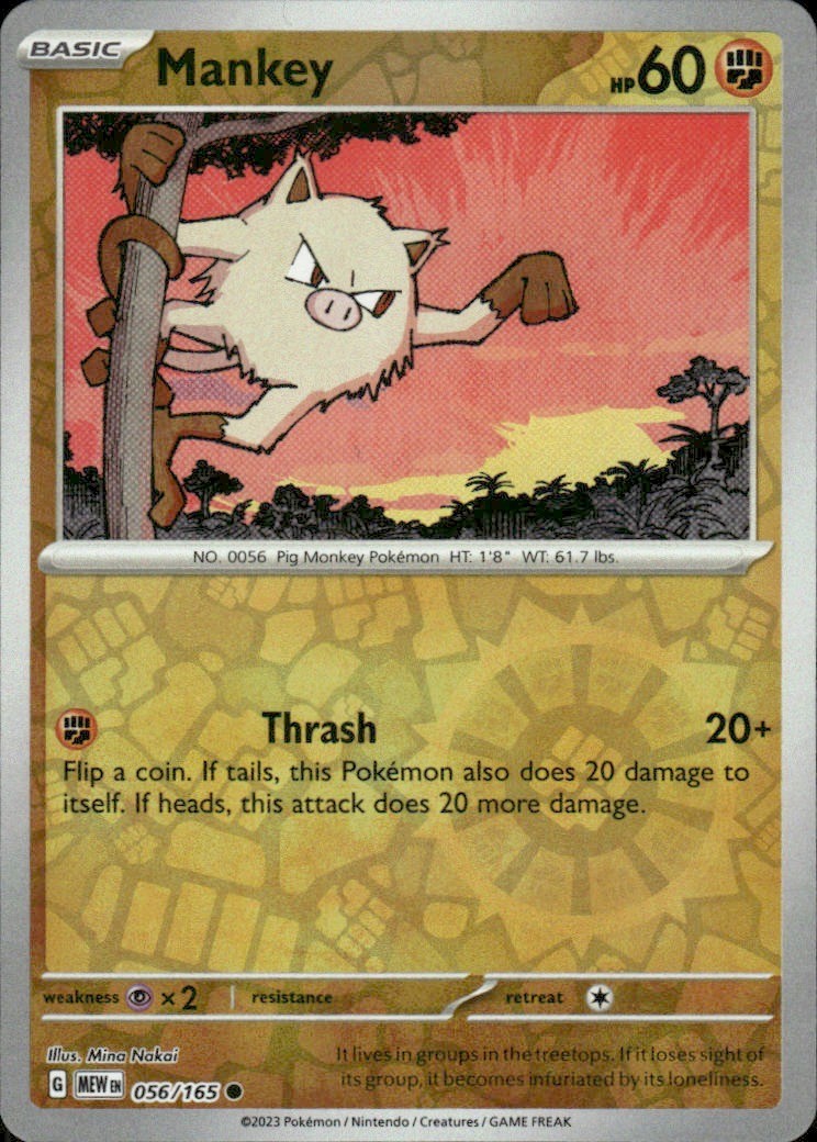 MANKEY 056/165 151 COMMON REVERSE HOLO POKEMON MINA NAKAI