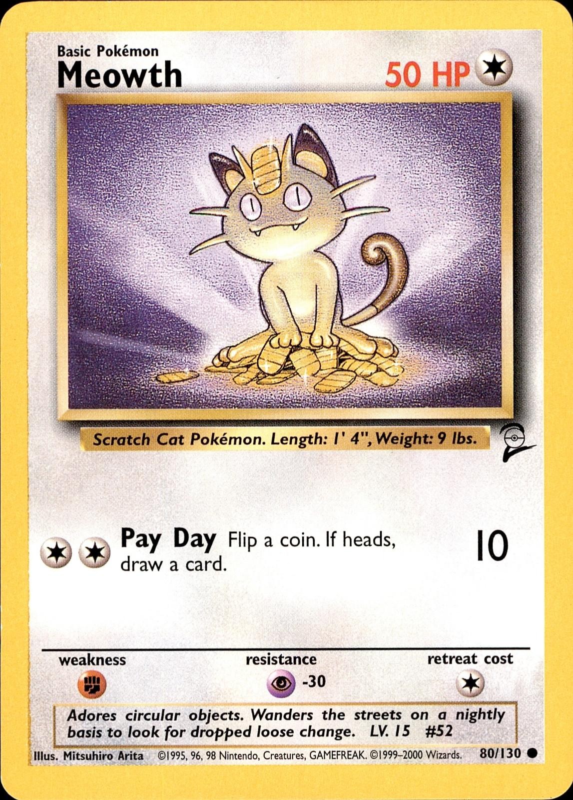 POKEMON MEOWTH 80 BASE SET 2 130 COMMON LP