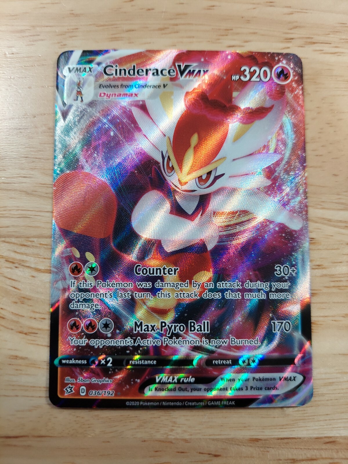 Cinderace Vmax 036/192 Rebel Clash- NM Ultra Rare Full Art Pokemon Card