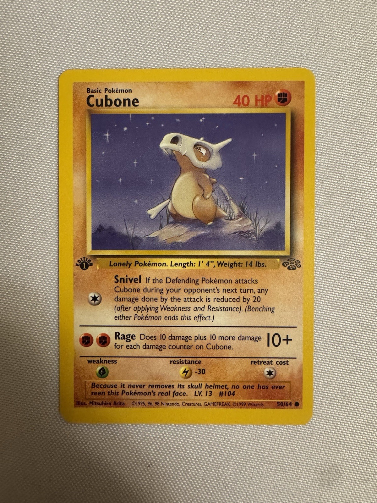 1999 Pokemon – 1st Edition Cubone Non-Holo – Jungle 50/64 – WOTC