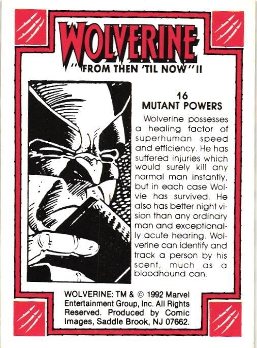 #16 Wolverine 1992 Comic Images Wolverine From Then ‘Til Now II X-Men Card