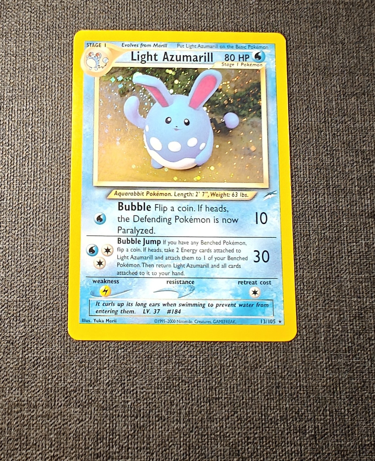 Pokémon Light Azumarill 13/105 Holo Rare Neo Destiny Vintage