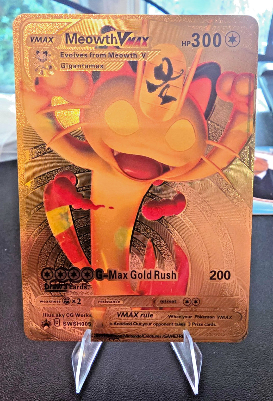 Pokémon Meowth VMAX Gold Foil Promo Card SWSH005 300 HP Sword & Shield