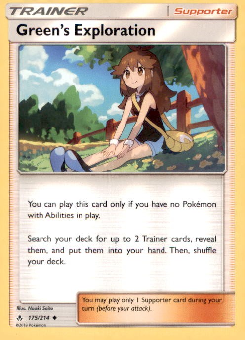 GREEN’S EXPLORATION 175/214 UNCOMMON UNBROKEN BONDS POKEMON NEAR MINT