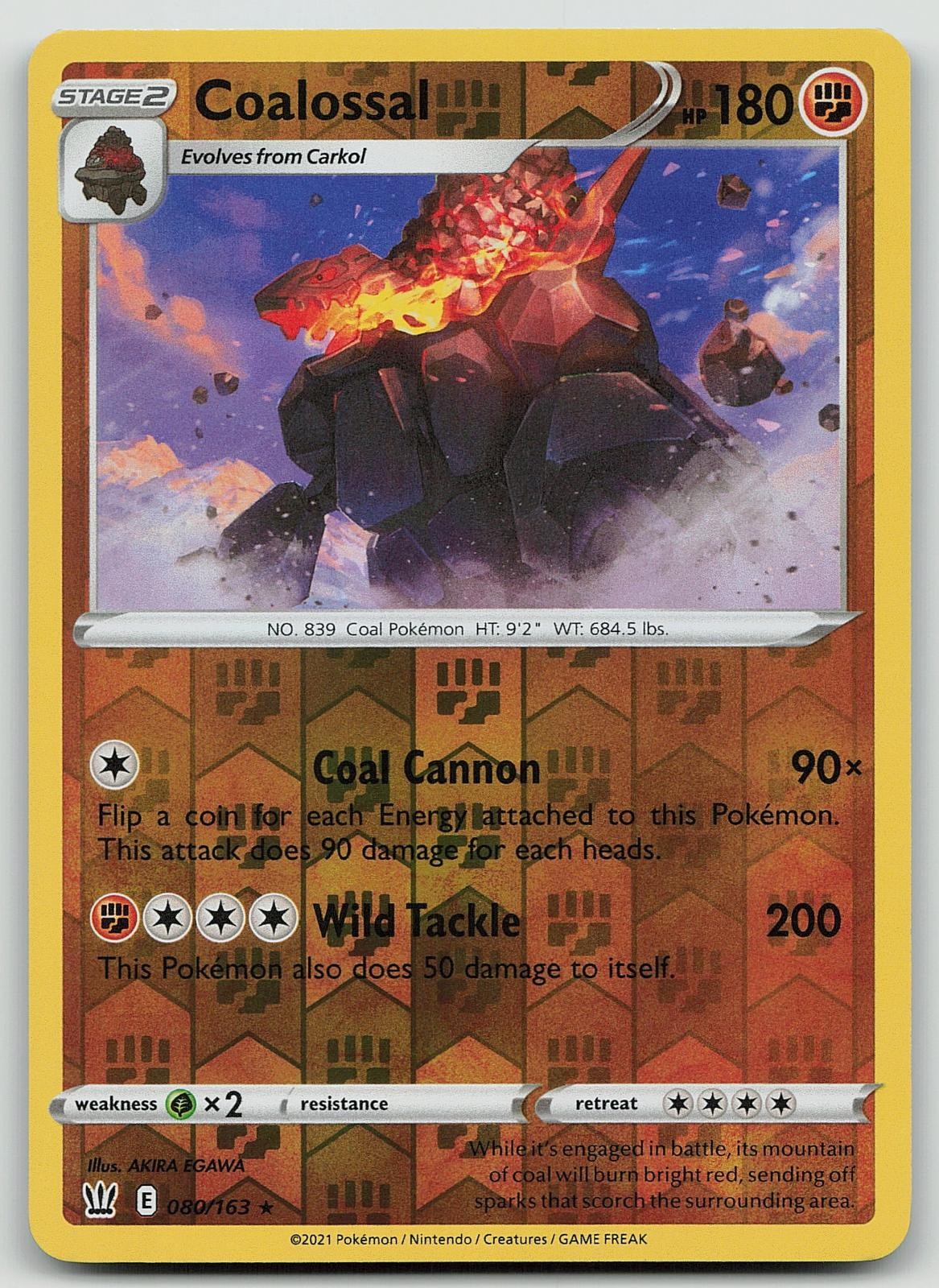 Pokemon Coalossal 080/163 Battle Styles Rare Reverse Holo NM