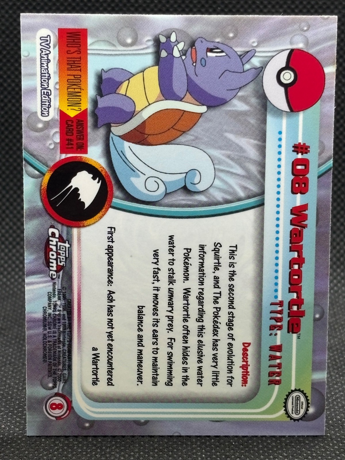 2000 Pokemon Topps Chrome #08 Wartortle TV Animation Edition Holo Base Card