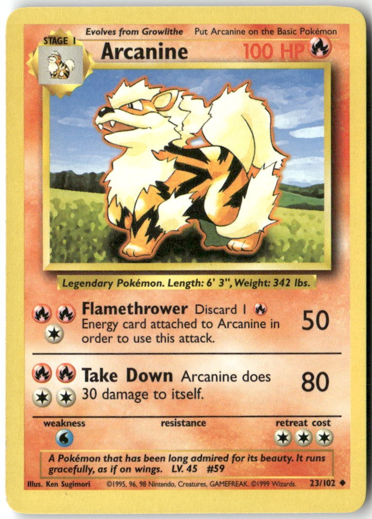 Arcanine 23/102 Uncommon Base Set Unlimited Pokemon Moderately Played