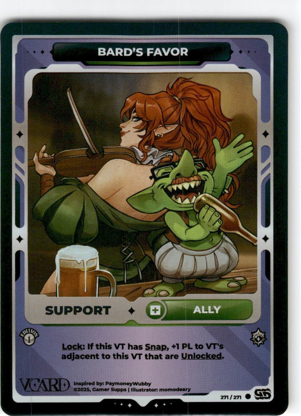VCard Divine Chaos First Edition Holo Foil Support Bards Favor