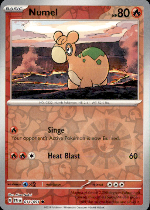 Numel Reverse Holo Common SV: Paldean Fates 011/091 NM Mina Nakai 2024