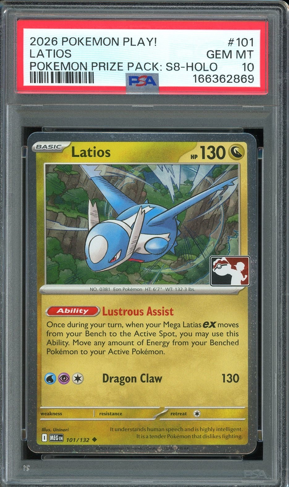 2026 Pokemon PLAY! Prize Pack Series 8 #101 Latios Cosmos Holo PSA 10