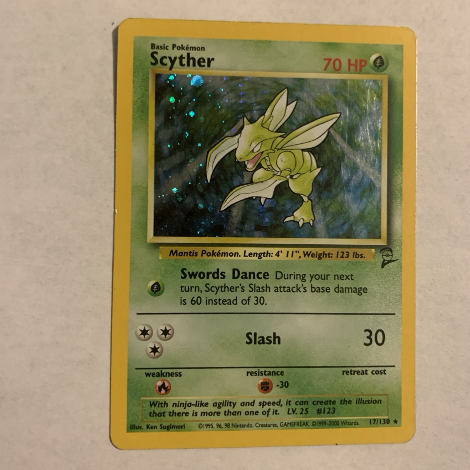 Pokémon Scyther Base Set 2 Holo Rare 70 HP 017/130 English 1999 Card