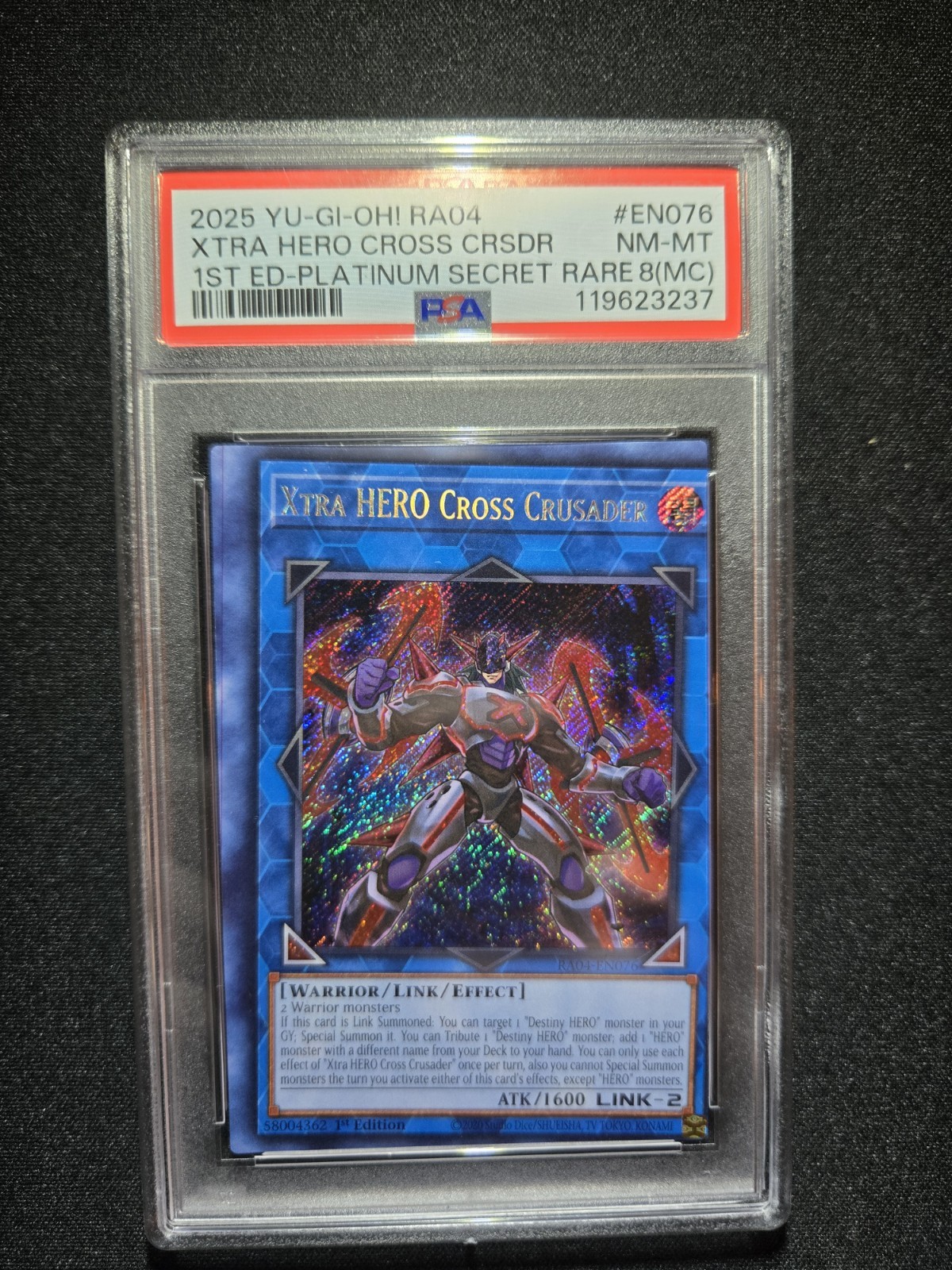 Xtra Hero Cross Crusader *PSA NM-MT 8 Miscut* Error RA04-EN076 Secret Rare