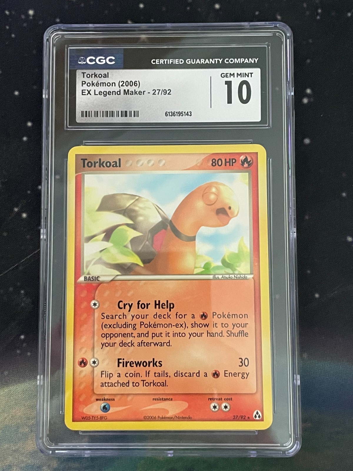 Torkoal 27/92 CGC 10 EX Legend Maker Pokemon 2006 – FREE SHIPPING