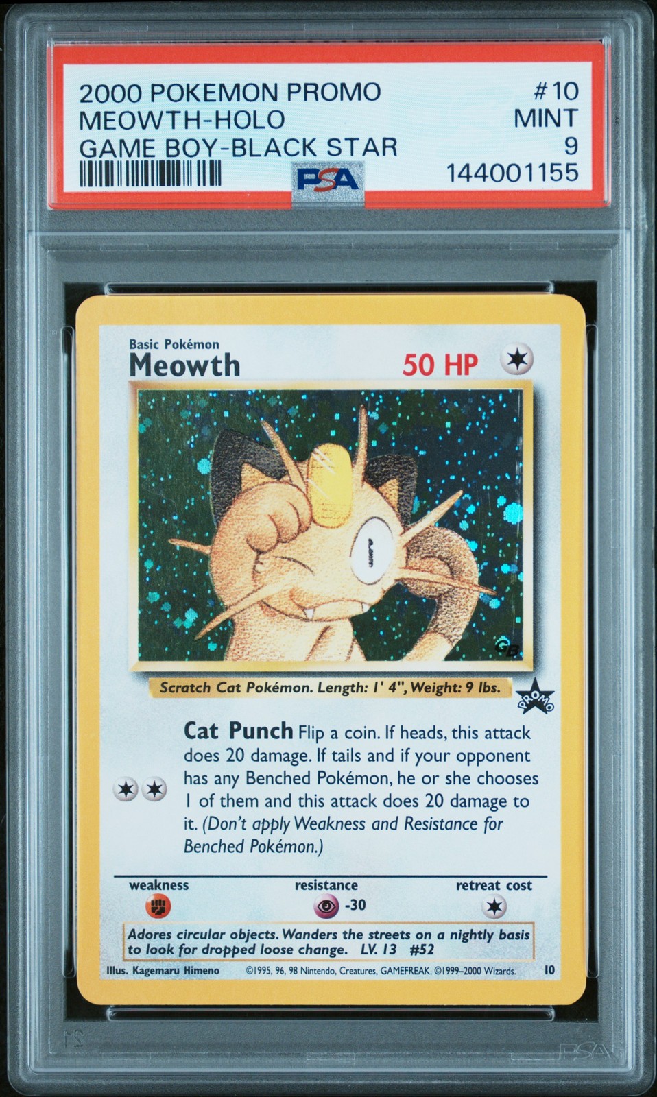 2000 POKEMON PROMO BLACK STAR GAME BOY #10 MEOWTH-HOLO PSA 9