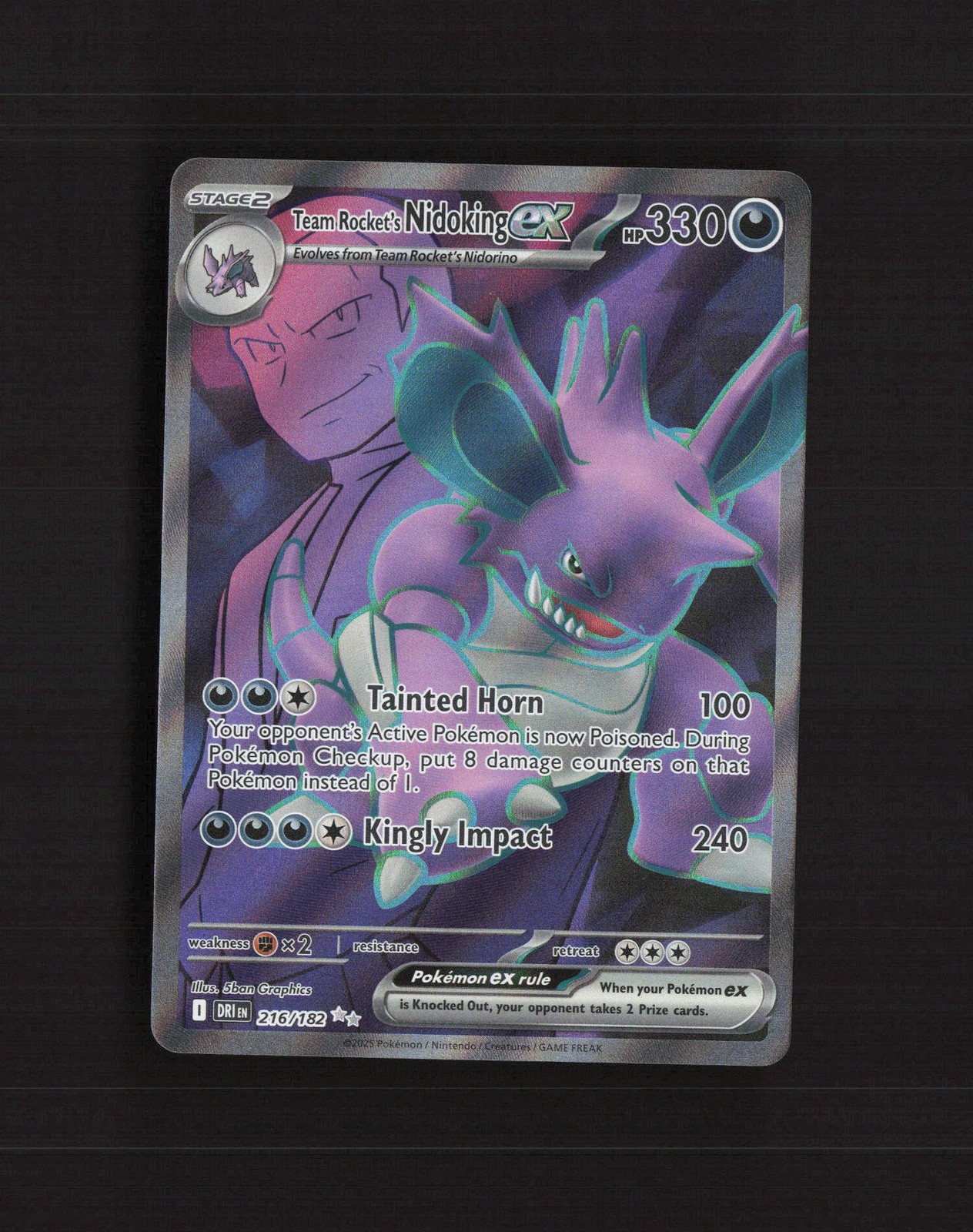 Team Rocket’s Nidoking ex 216/182 Destined Rivals Full Art Holo Pokemon Card NM