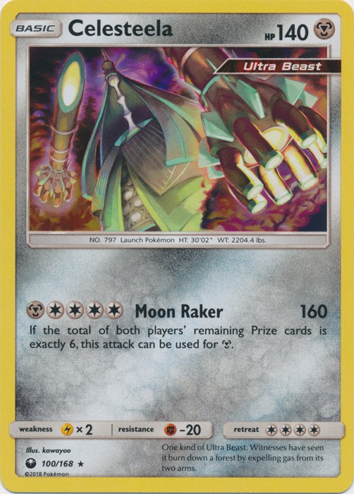 Slightly Played, English – 1 x Pokemon Celesteela – 100/168 – Holo Rare Sun & Mo