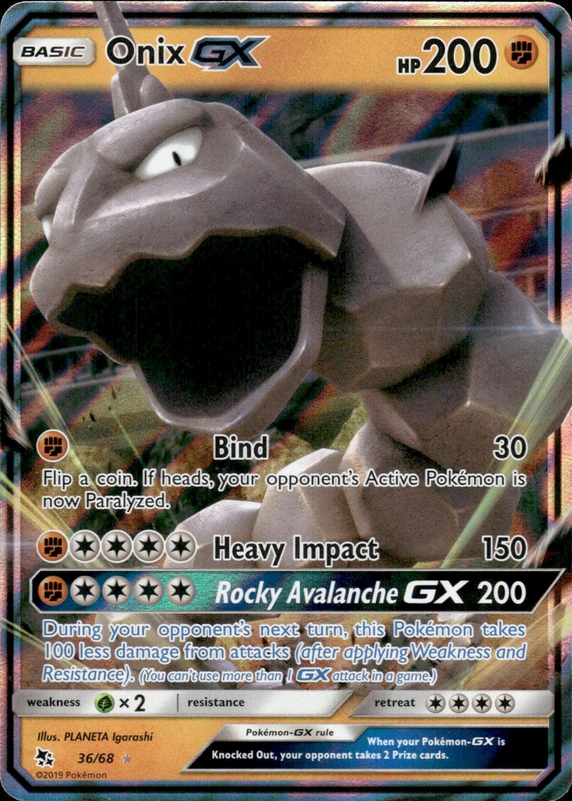 Onix GX 36/68 Holo GX Rare Hidden Fates Pokemon Near Mint