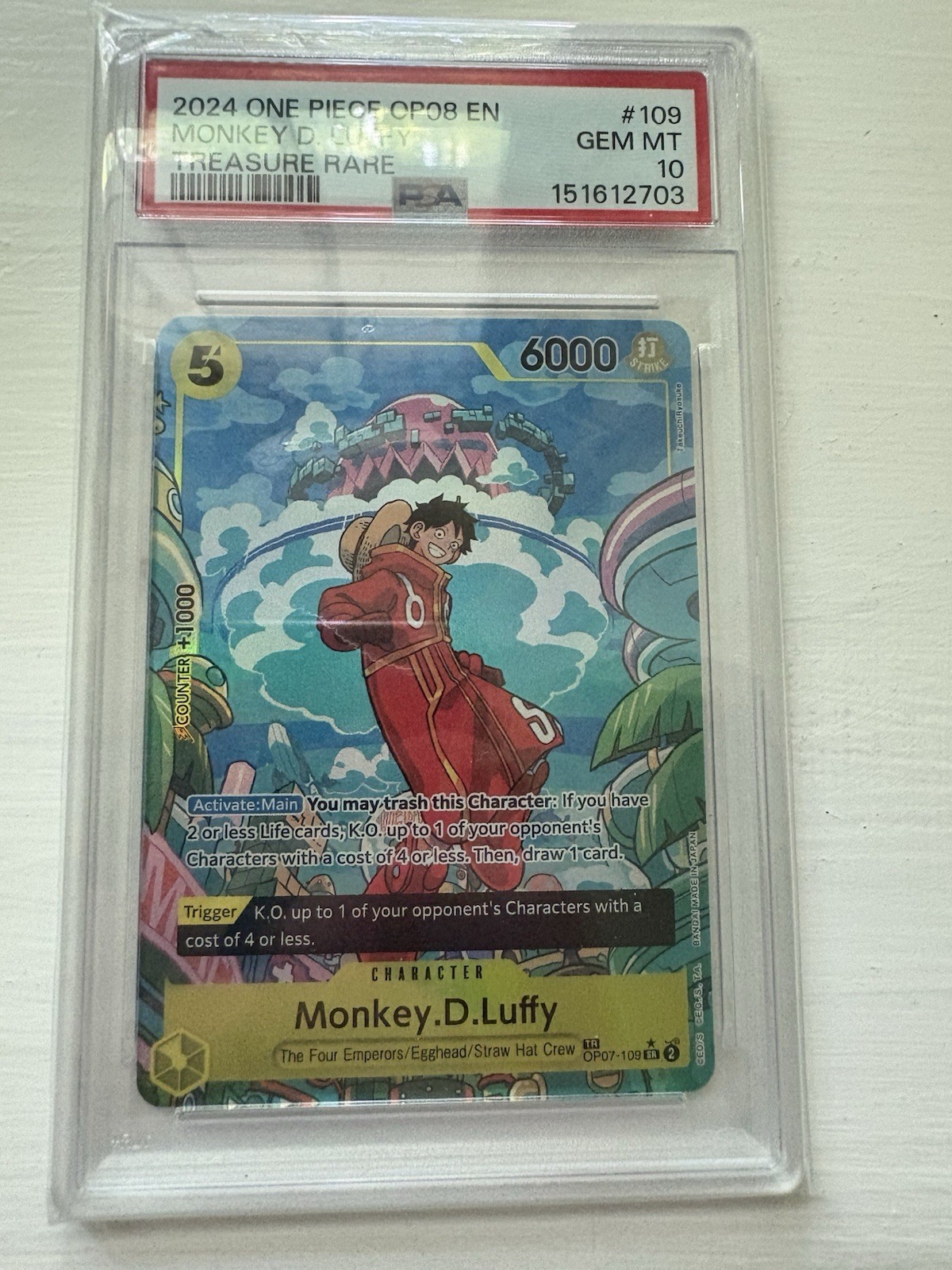Bandai One Piece CCG 2024 OP08 Monkey D. Luffy TR Foil #109 PSA 10 EN