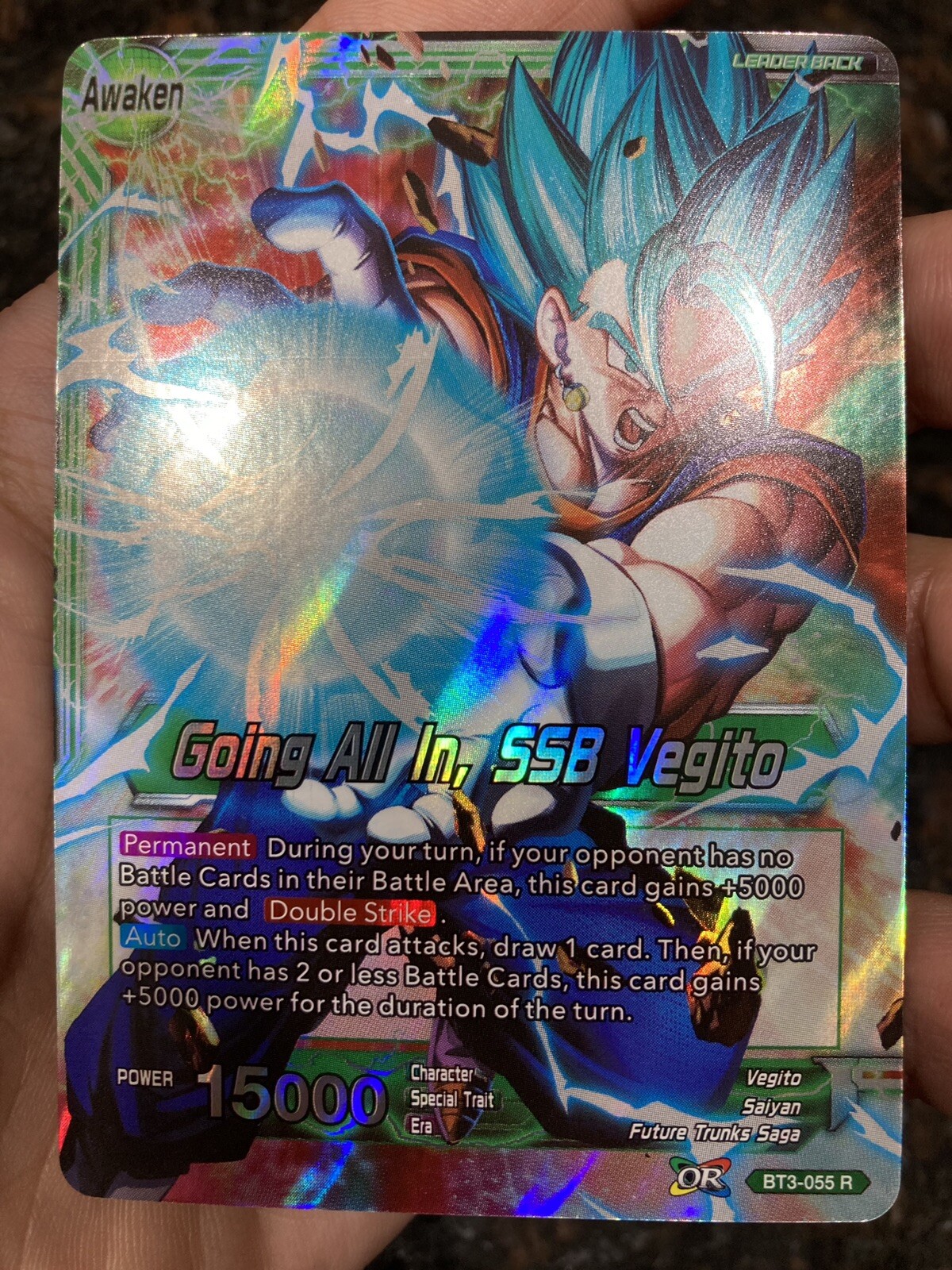 Going All In SSB Vegito BT3-055 Leader Foil Dragon Ball Super Card Game | NM