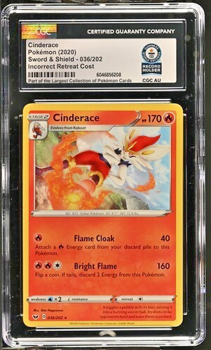 *VERY RARE* Incorrect Retreat Cost Error World Record 1/1 Cinderace 036/202 CGC