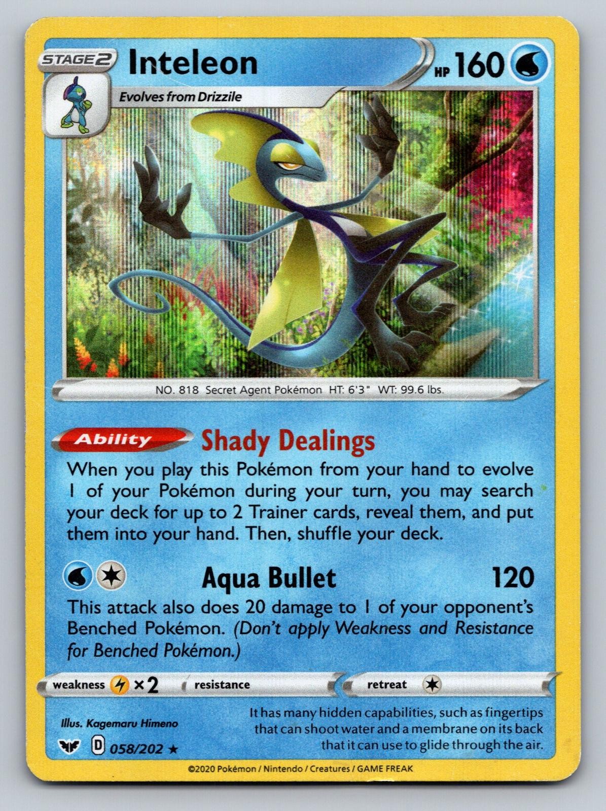 Inteleon 058/202 Holo Rare Sword & Shield Pokemon Lightly Played