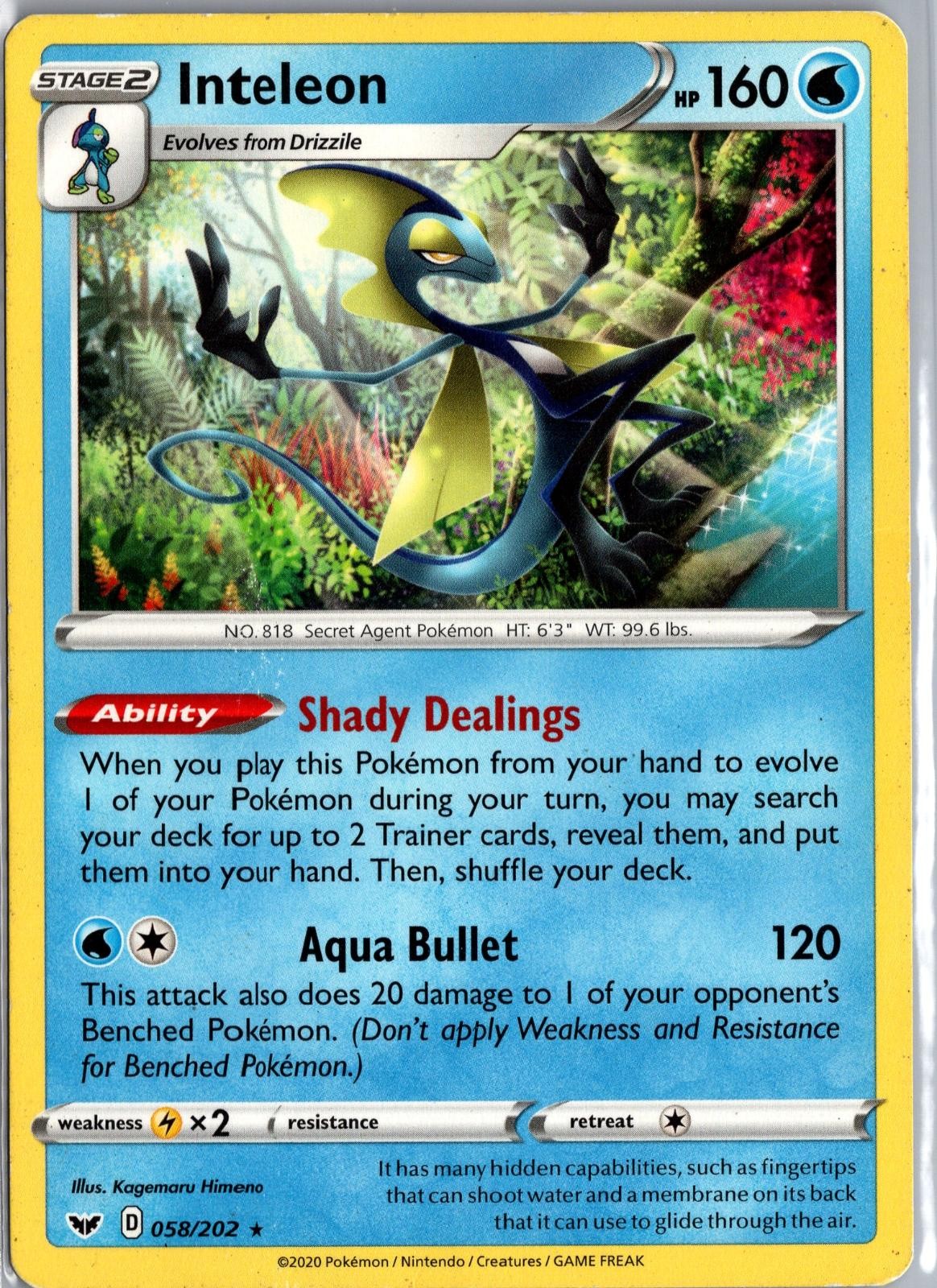 Inteleon 058/202 Holo Rare Sword & Shield Pokemon Moderately Played