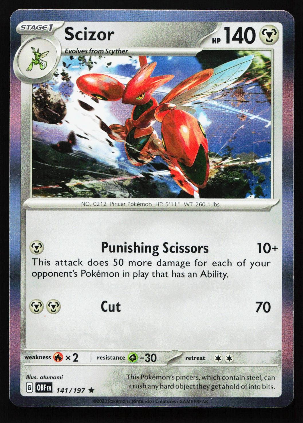 SCIZOR 141/197 RARE OBSIDIAN FLAMES HOLO NM