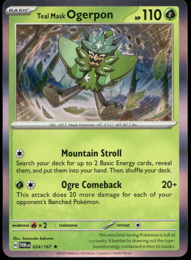Teal Mask Ogerpon Holo Rare SV06: Twilight Masquerade 024/167 NM