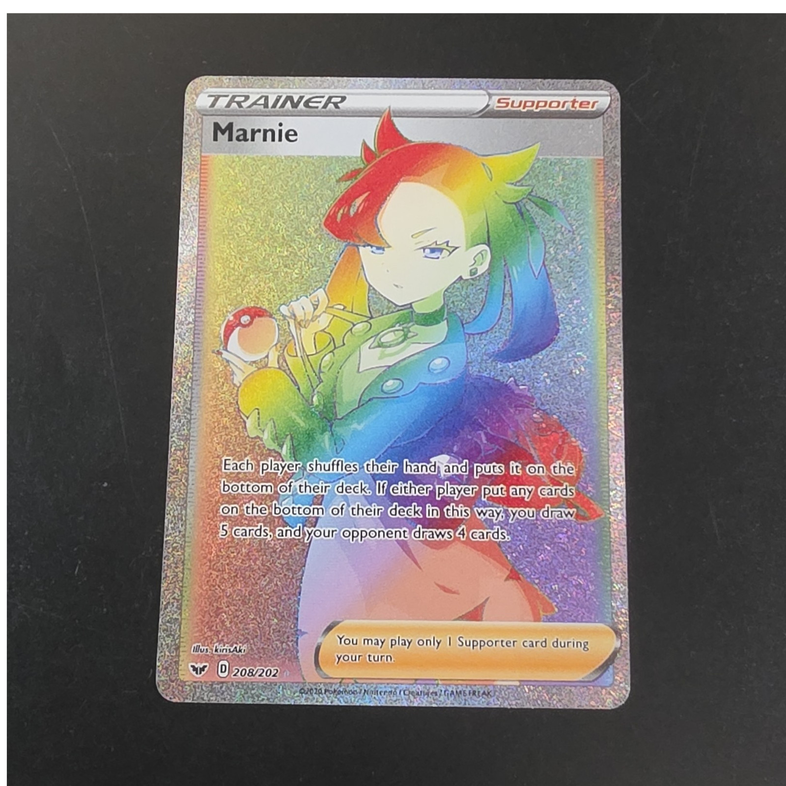 Pokémon TCG Marnie Full Art Secret Rare Holo 208/202 Sword & Shield 2020