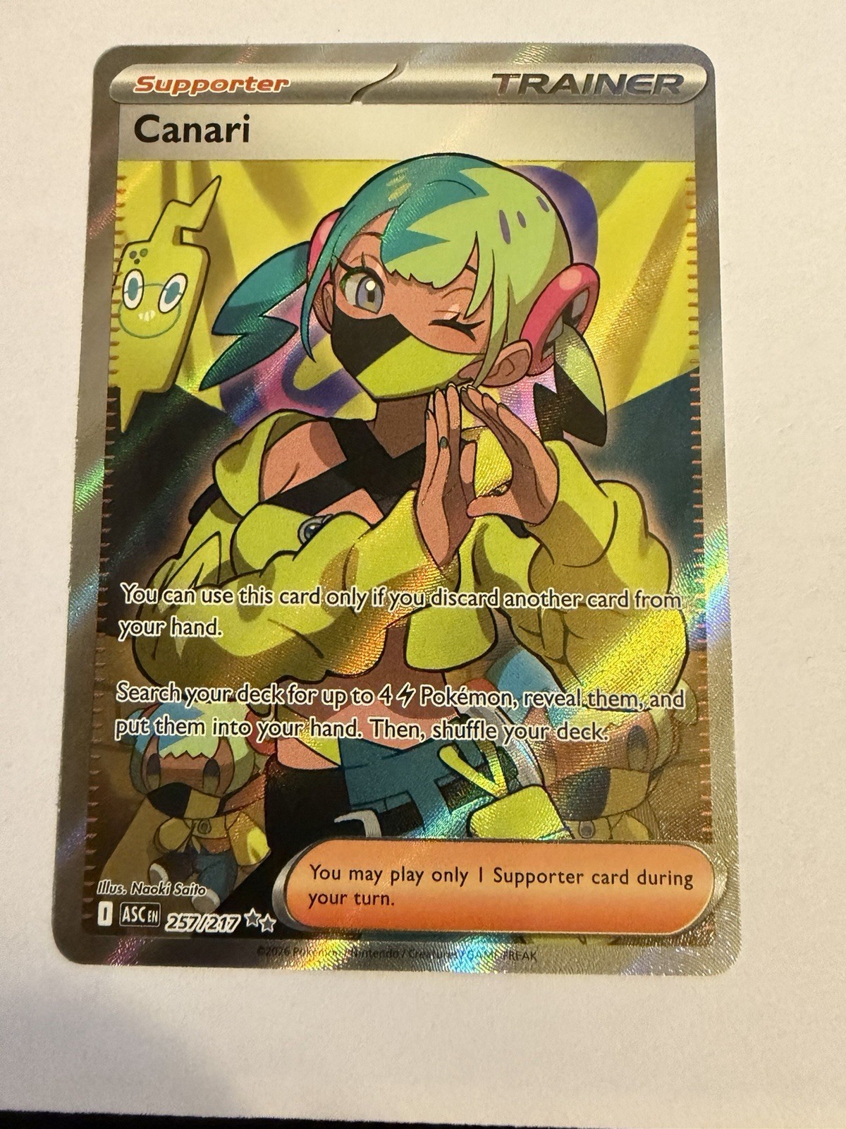 Nintendo Canari 257/217 Ultra Rare Holo Full Art Surging Sparks Pokemon TCG