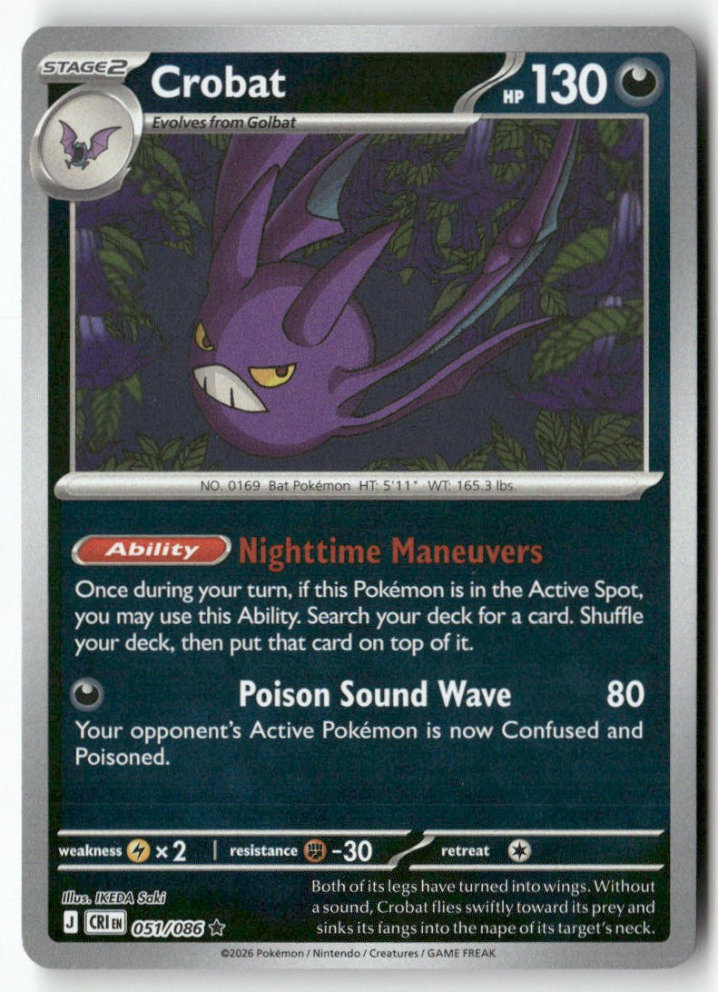 Crobat 051/086 Chaos Rising Rare Pokemon Reverse Holo IKEDA Saki