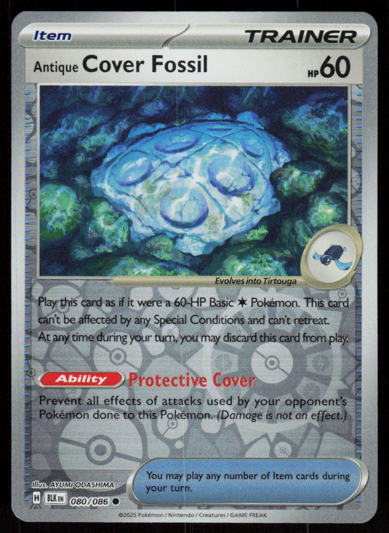 Antique Cover Fossil 080/086 Common Black Bolt Pokemon Reverse Holo Near Mint