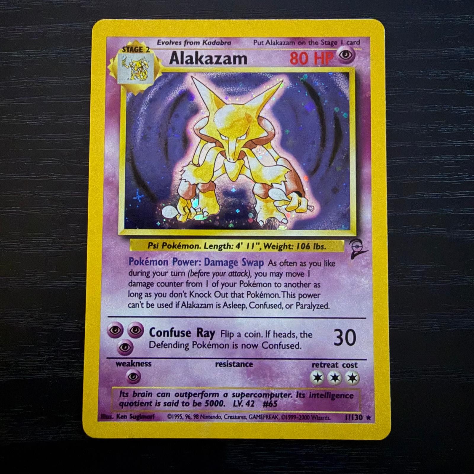 Alakazam 1/130 Holo Rare Base Set 2 Pokemon Near Mint