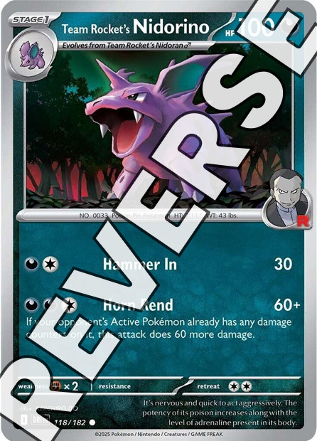 Team Rocket’s Nidorino 118/182 Sv10: Destined Rivals Reverse Holo – Pokemon TCG