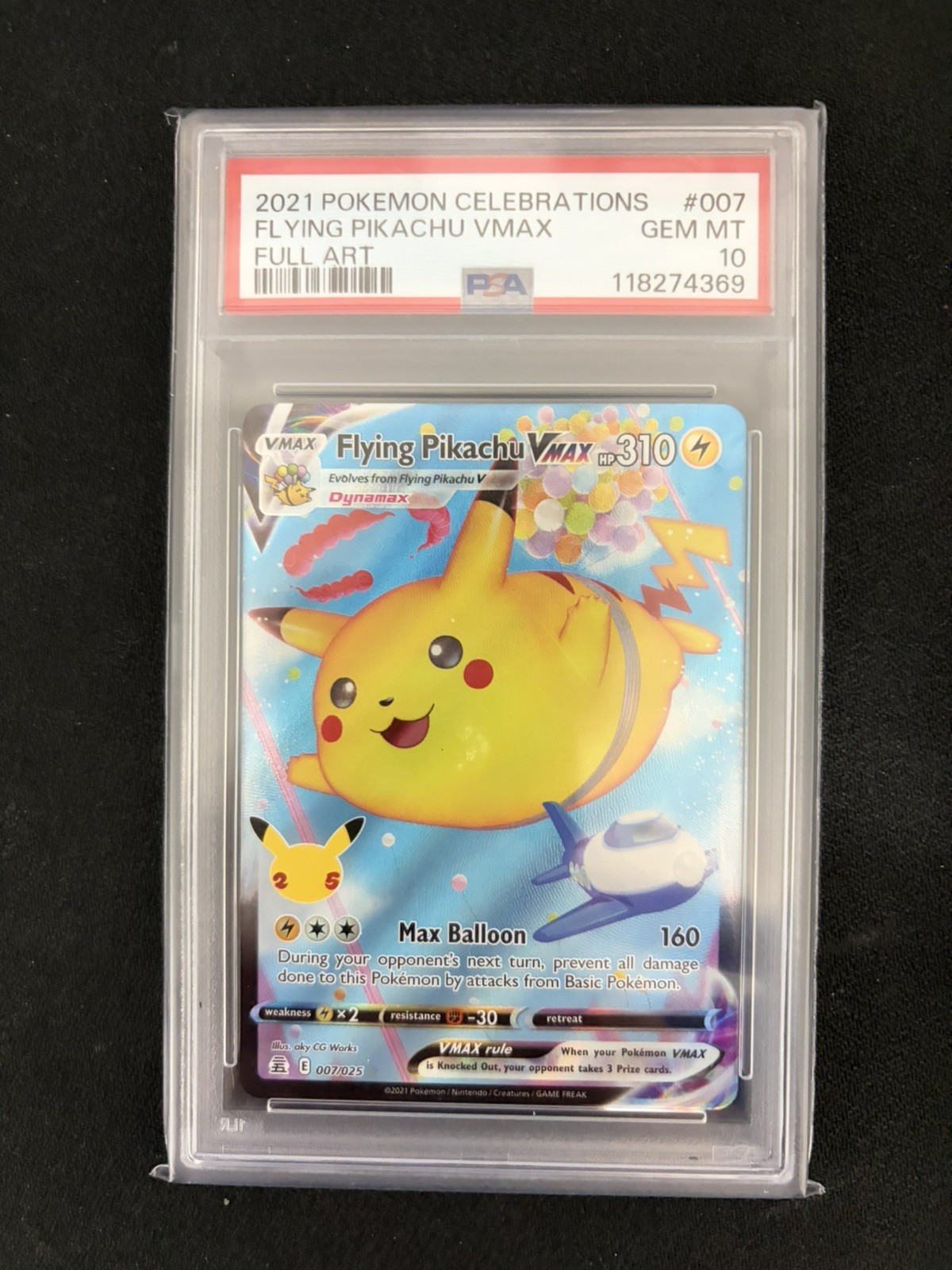 Pokemon Sword & Shield Celebrations Flying Pikachu VMax Full Art #007 PSA 10