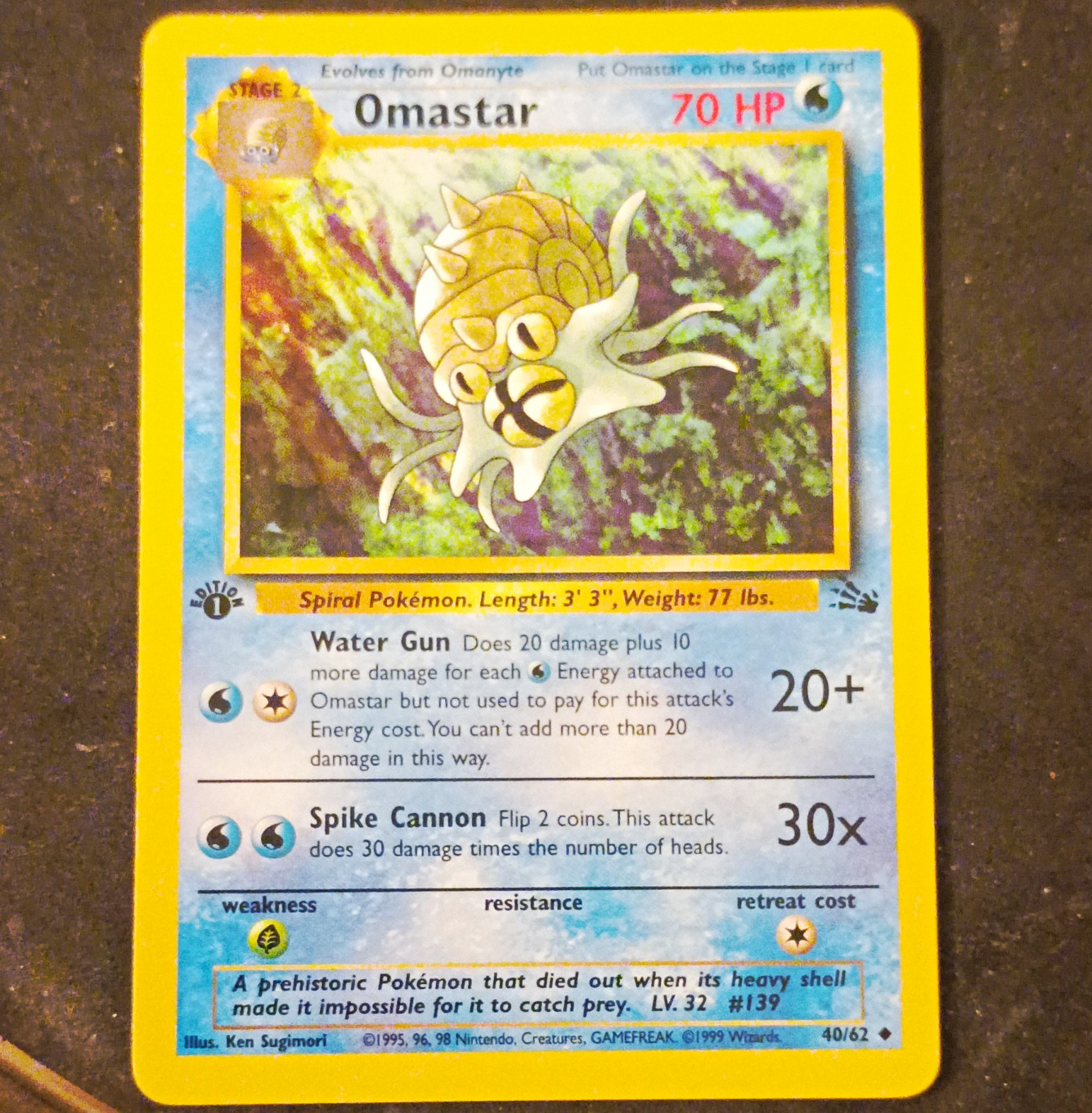 Wizards of the Coast Pokemon TCG Fossil Omastar 40/62 Unlimited Uncommon 70 HP