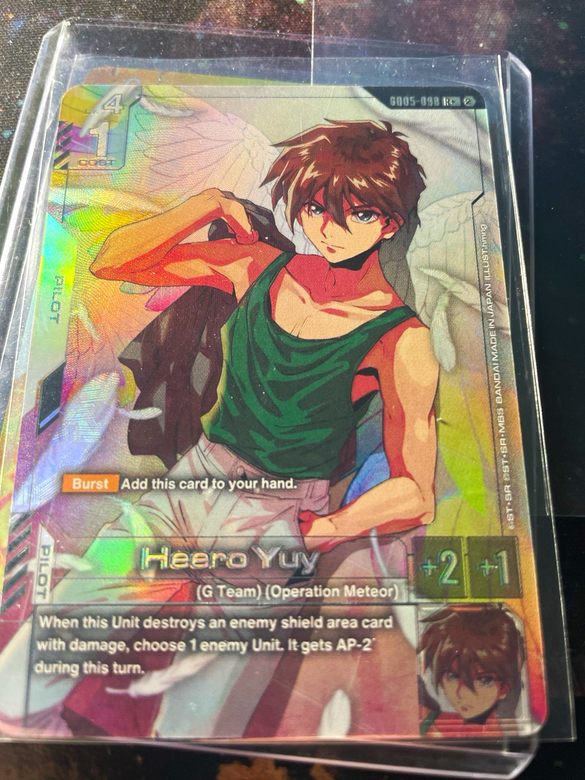 Bandai Gundam Card Game Heero Yuy GD05-098 R+ Rare Foil Pilot (English)