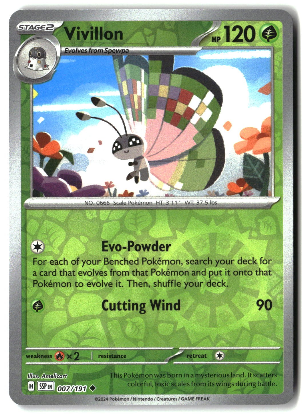 Vivillon 007/191 Uncommon Surging Sparks Pokemon Reverse Holo Near Mint